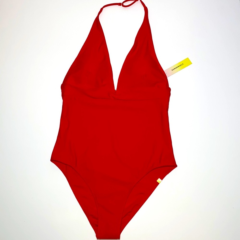 Red Halter One-Piece Swimsuit - Unbranded